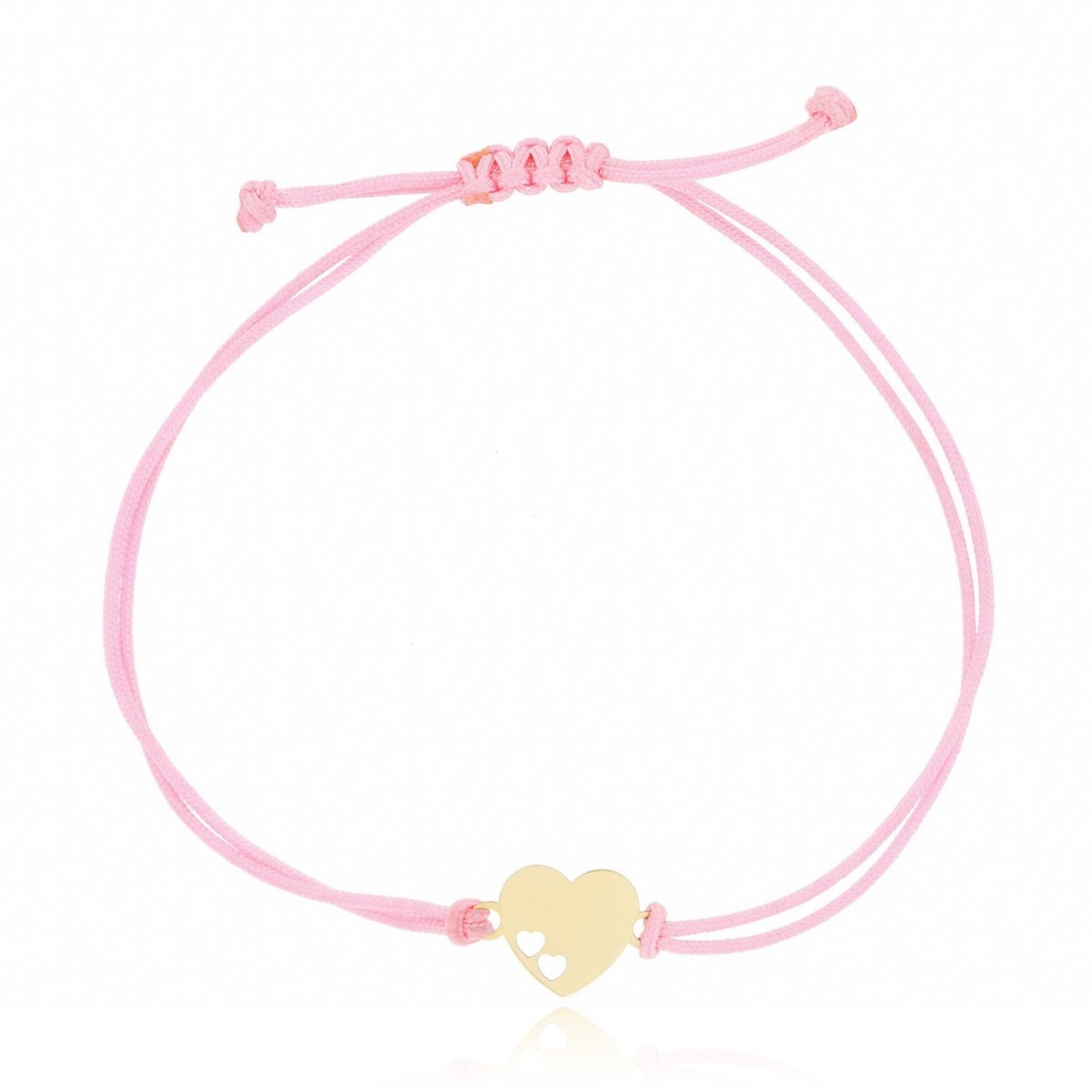 Bransoletka różowy sznurek dwa serduszka w złotym sercu pr.585