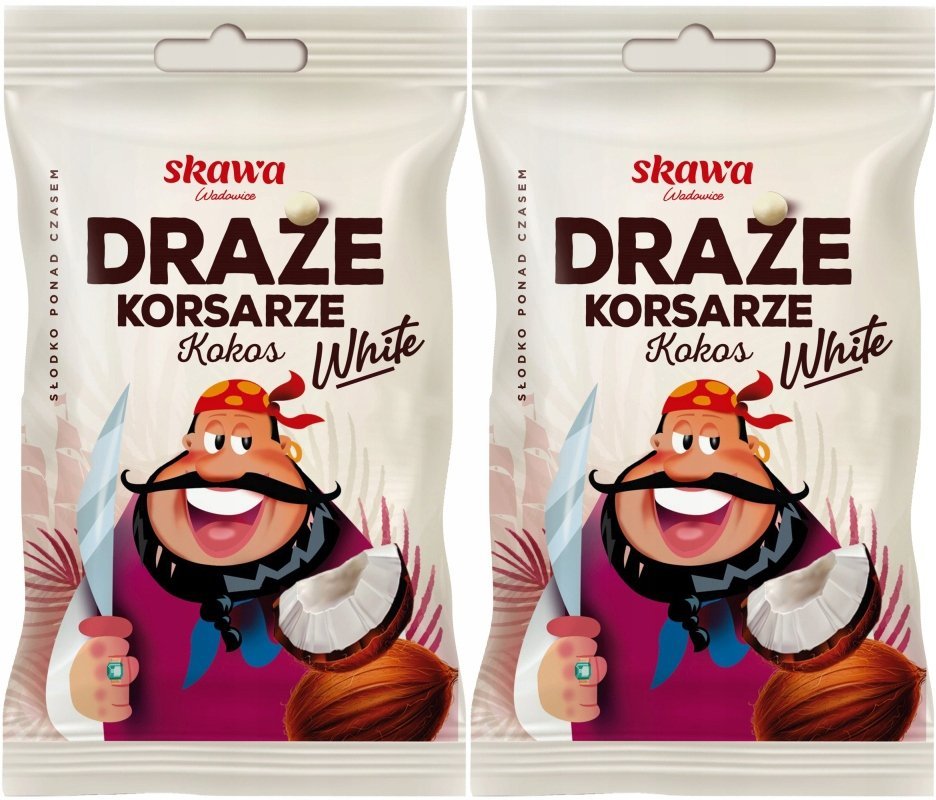 Skawa Cukierki Draże Korsarze kokosowe białe 70g x 2 Zestaw Dwupak