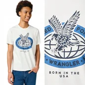Koszulki męskie - Wrangler AMERICANA TEE Worn BIAŁY T-SHIRT BAWEŁNIANA KOSZULKA NADRUK S - miniaturka - grafika 1