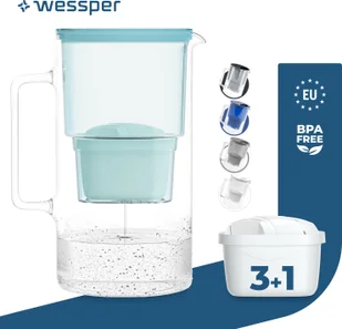Wessper szklany dzbanek filtrujący 3 l Kompatybilny z wkładami filtrującymi Brita, w tym 4 wkłady filtrujące, miętowy - Dzbanki i imbryki - miniaturka - grafika 1
