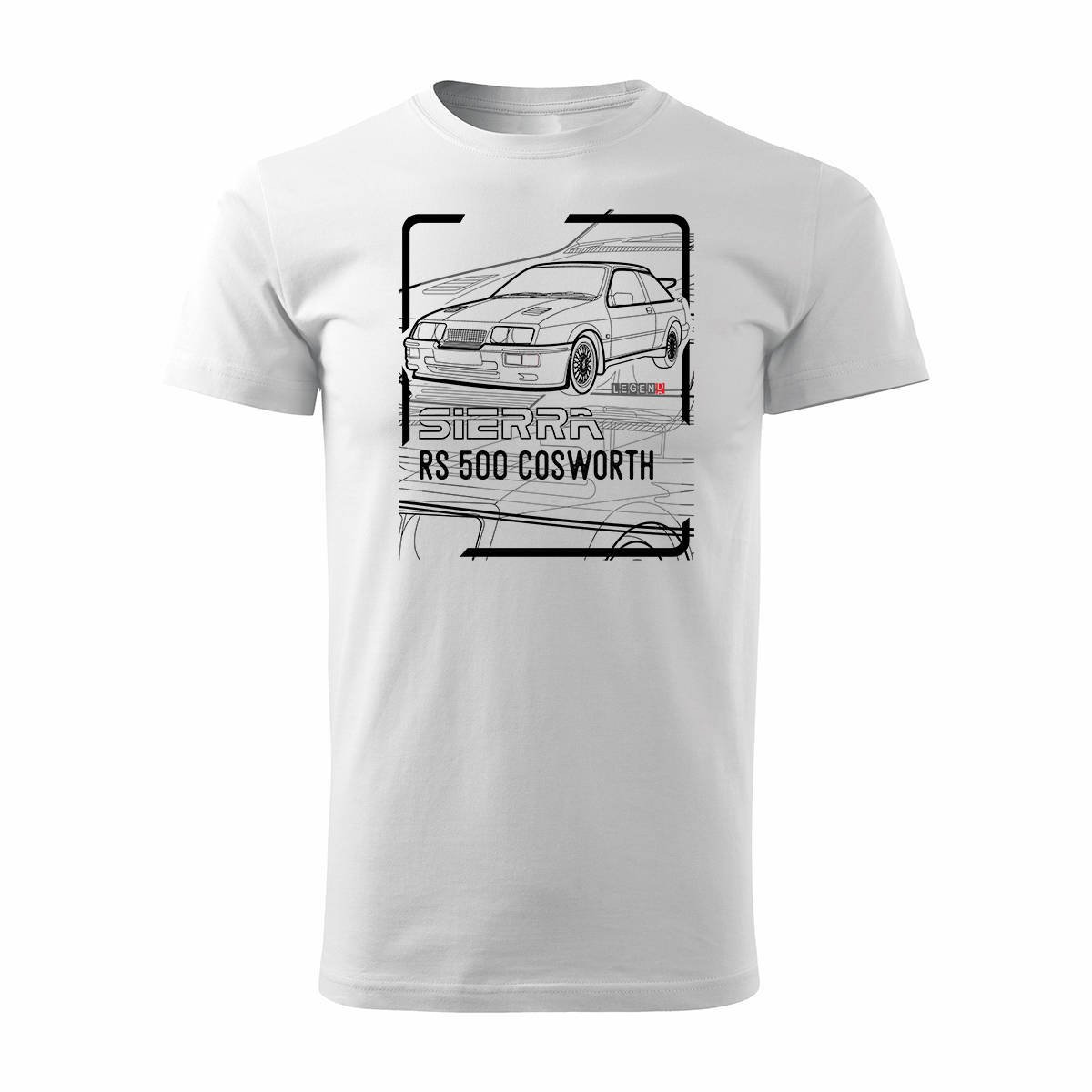 Koszulka z samochodem Ford Sierra RS 500 z Fordem Sierra RS 500 cosworth męska biała-L