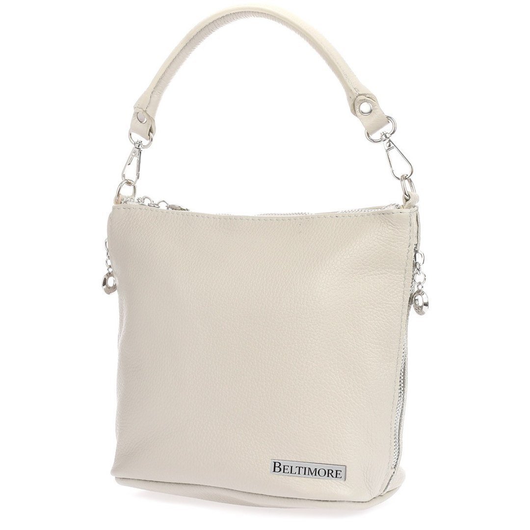 Jasno Szara Damska Torebka Listonoszka Skórzana Włoska Skóra Beltimore T75 Szary, Srebrny