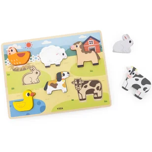 VIGA Drewniane Puzzle Układanka Montessori 2w1 Figurki Farma - Układanki dla dzieci - miniaturka - grafika 11