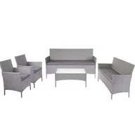 Meble ogrodowe - 3-2-1-1 Zestaw ogrodowy z polyratanu Halden, zestaw wypoczynkowy Sofa ~ szary, poduszki antracytowe - miniaturka - grafika 1