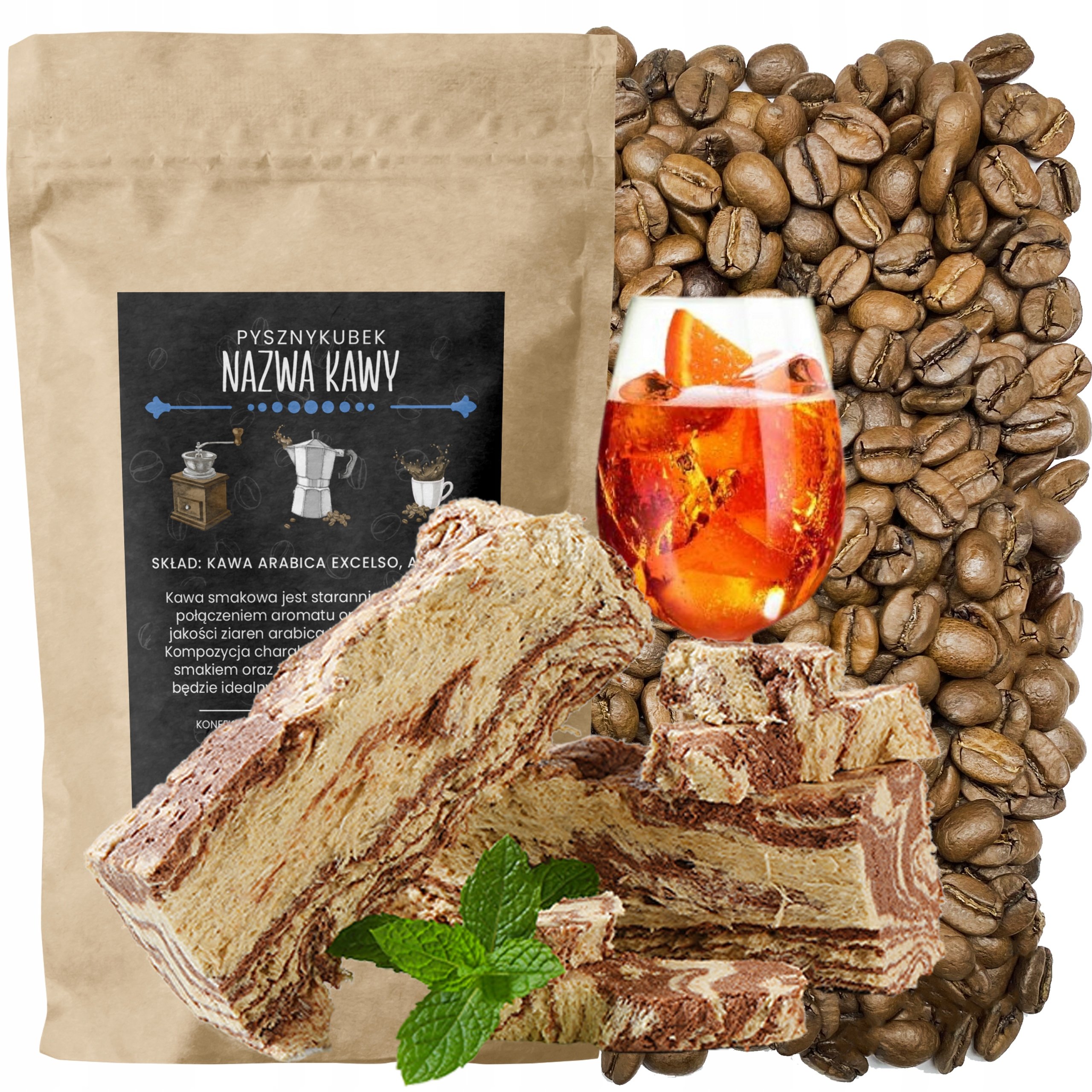 Kawa smakowa Chałwa Amaretto 1000G 1KG arabica pyszna