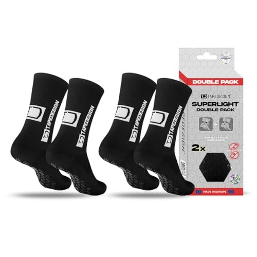 Tapedesign – Dwupak Superlight Socks – 2 pary ultralekkich skarpet do piłki nożnej i sportu – super cienkie i elastyczne – antypoślizgowe w butach – maksymalna przyczepność i komfort noszenia podczas
