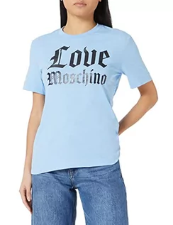 Koszulki i topy damskie - Love Moschino Koszulka damska o regularnym kroju z krótkim rękawem z nadrukiem Shiny Mylar Gothic Logo Print, Light Blue, 46 - grafika 1