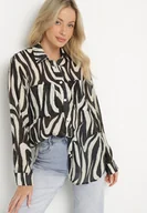 Koszule damskie - Czarna Klasyczna Koszula w Zebrę z Przezroczystej Tkaniny z Wiskozy Bovianne - miniaturka - grafika 1