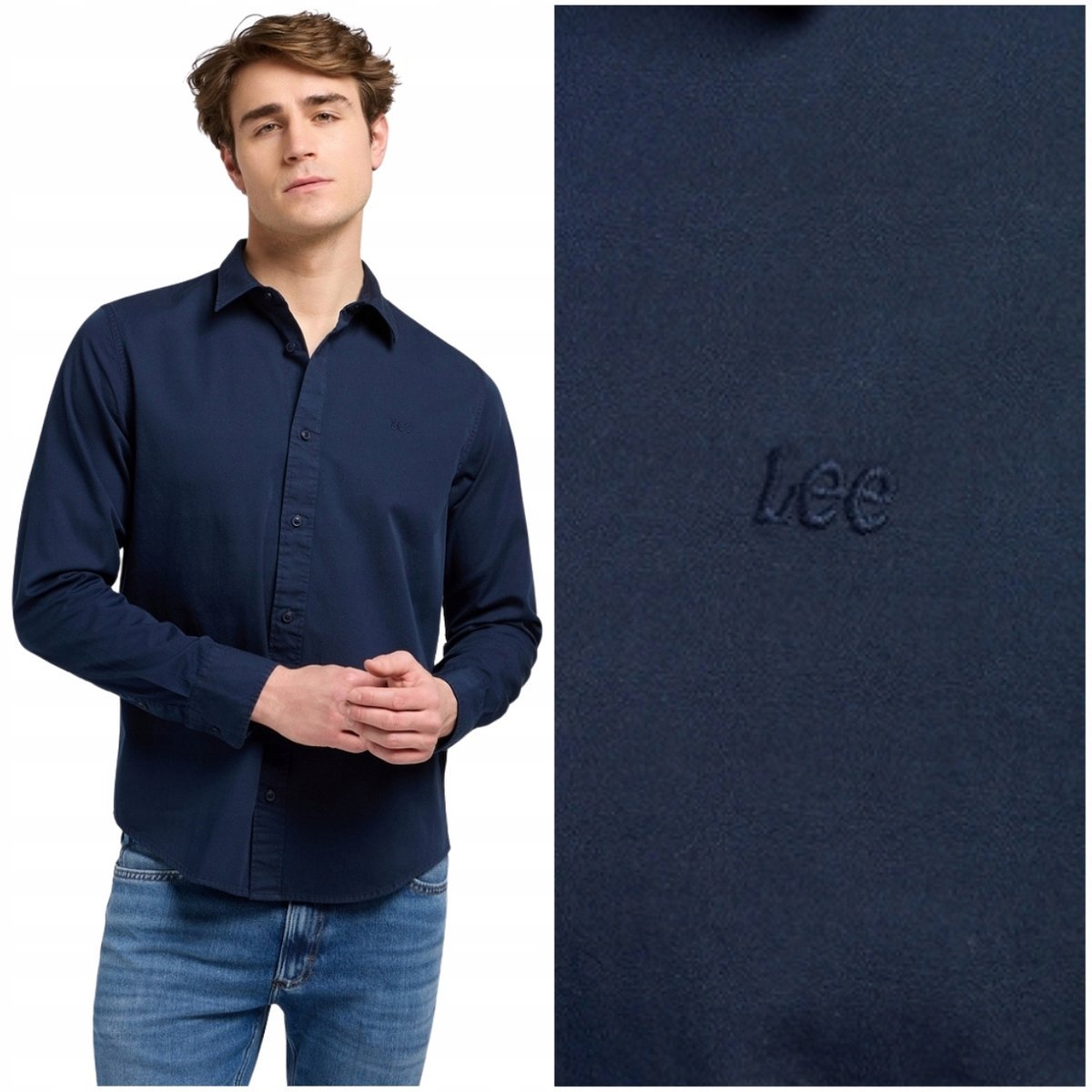 Lee PATCH SHIRT Rivet Navy granatowa koszula bawełniana męska małe logo M
