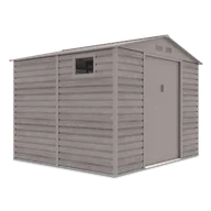 Altany ogrodowe - Szopa ogrodowa MONTREAL 277x259 cm Light Wood nowoczesna metalowa z oknami, pojemna na narzędzia, ogrodowy Hardmaister domek narzędziowy - miniaturka - grafika 1