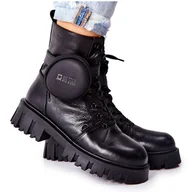 Botki damskie - Skórzane Ocieplane Workery Z Nerką Big Star II274430 Czarne - miniaturka - grafika 1