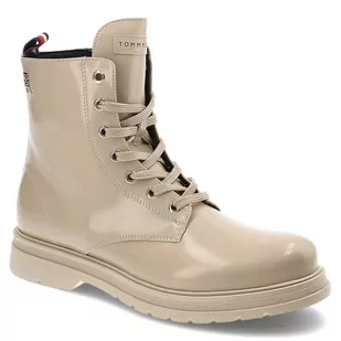 Beżowe Botki Tommy Hilfiger Modne Wygodne Buty Damskie - Botki damskie - miniaturka - grafika 1