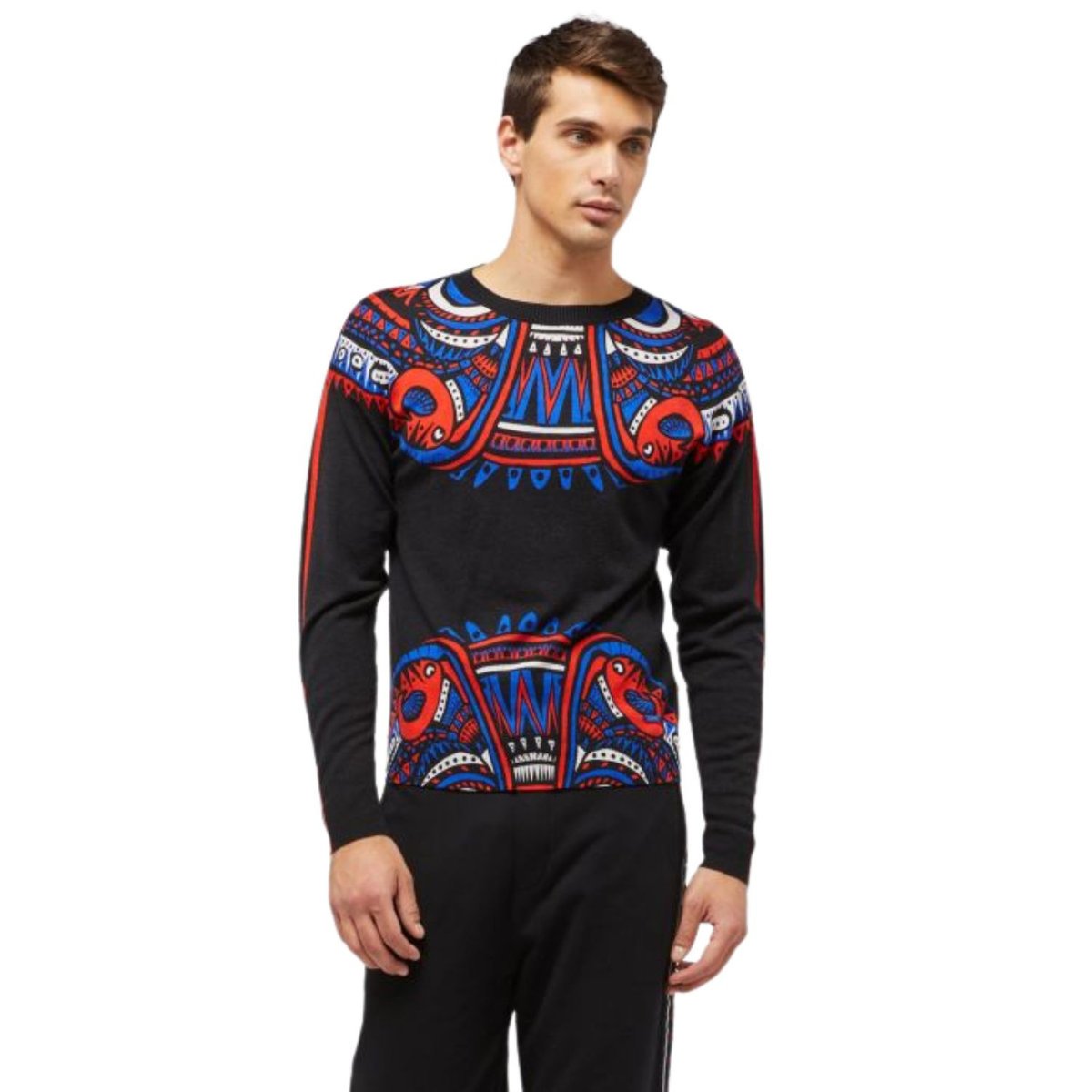 Sweter męski Custo Barcelona wełniany czarny z etnicznym wzorem-XL
