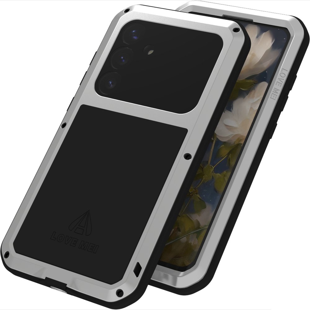 LOVE MEI Etui pancerne + szkło Powerful do Galaxy S25 Plus, srebrne