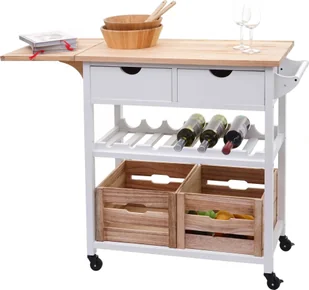Wózek do serwowania HWC-G35, wózek kuchenny wózek kuchenny wózek kuchenny wózek do herbaty, drewno sosnowe 89x119x41cm ~ naturalny-biały - Wózki kuchenne - miniaturka - grafika 1