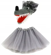Stroje karnawałowe - CZAPKA WILKA STRÓJ + TUTU SPÓDNICZKA TIULOWA SZARA PRZEBRANIE KOSTIUM - miniaturka - grafika 1