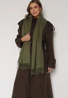 Apaszki i szaliki damskie - Ciemnozielony Szalik z Bawełną i Wiskozą Ozdobiony Frędzlami Siadortia - miniaturka - grafika 1