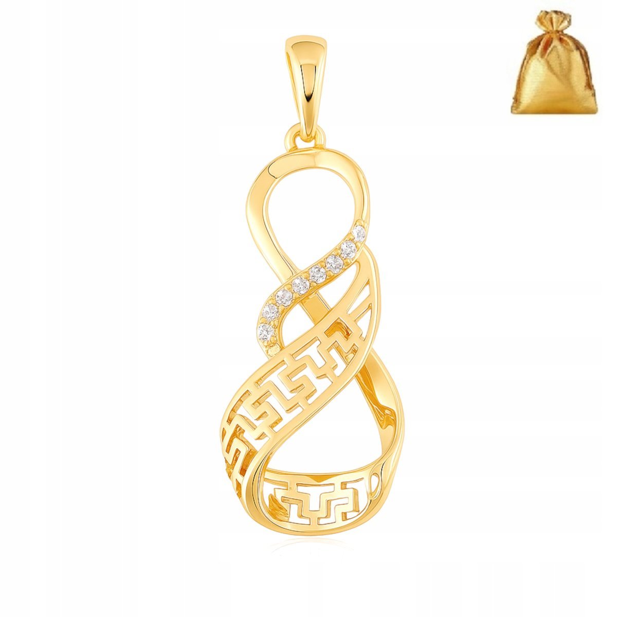 ZŁOTA DUŻA ZAWIESZKA ZE STALI CHIRURGICZNEJ Z CYRKONIAMI GRECKI WZÓR 18K