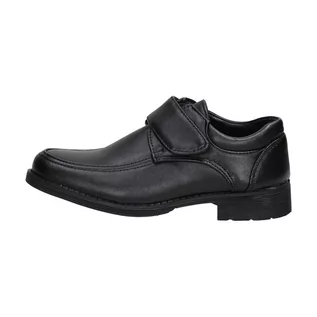 Półbuty męskie - American Club Czarne pantofle dziecięce na rzepy KOM37 KOMUNIA - - grafika 1
