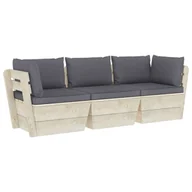 Sofy ogrodowe - vidaXL Ogrodowa sofa 3-osobowa z palet, z poduszkami, drewno świerkowe - miniaturka - grafika 1