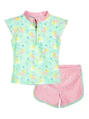 Stroje kąpielowe dla dziewczynek - Playshoes 2-częściowy zestaw kąpielowy w kolorze zielono-jasnoróżowym - miniaturka - grafika 1