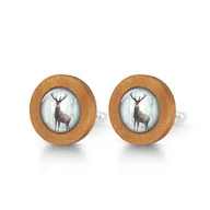 Spinki do mankietów i krawatów - Jeleń 3 - drewniane spinki do mankietów - miniaturka - grafika 1