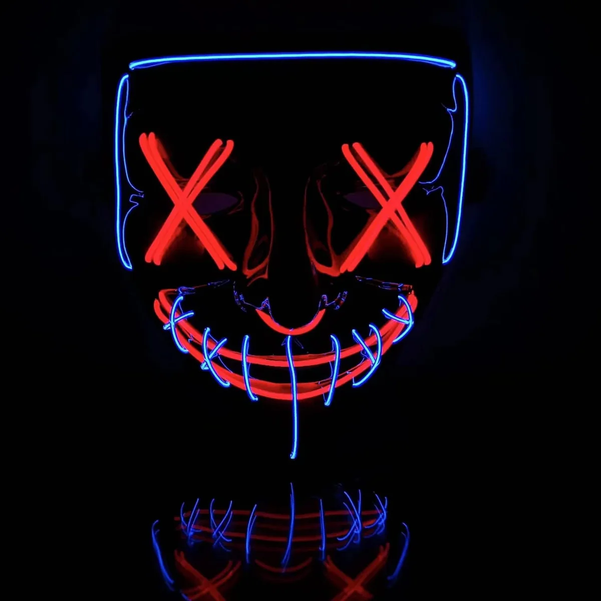MASKA LED NEON ŚWIECĄCA UNIWERSALNA HORROR CAŁA TWARZ STRASZNA KOSTIUM