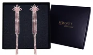 Kolczyki - Długie ślubne kolczyki rose gold listki CYRKONIE - miniaturka - grafika 1