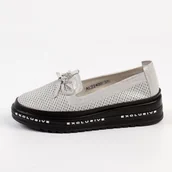 Półbuty damskie - Srebrne skórzane półbuty damskie na platformie S.Barski 400 - S.BARSKI - miniaturka - grafika 1