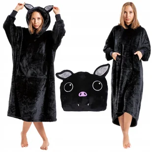KOCOBLUZA 2w1 PODUSZKA Duża Bluza Koc z Kapturem Nietoperz Ciepła MORAJ Uni - Bluzy damskie - miniaturka - grafika 1
