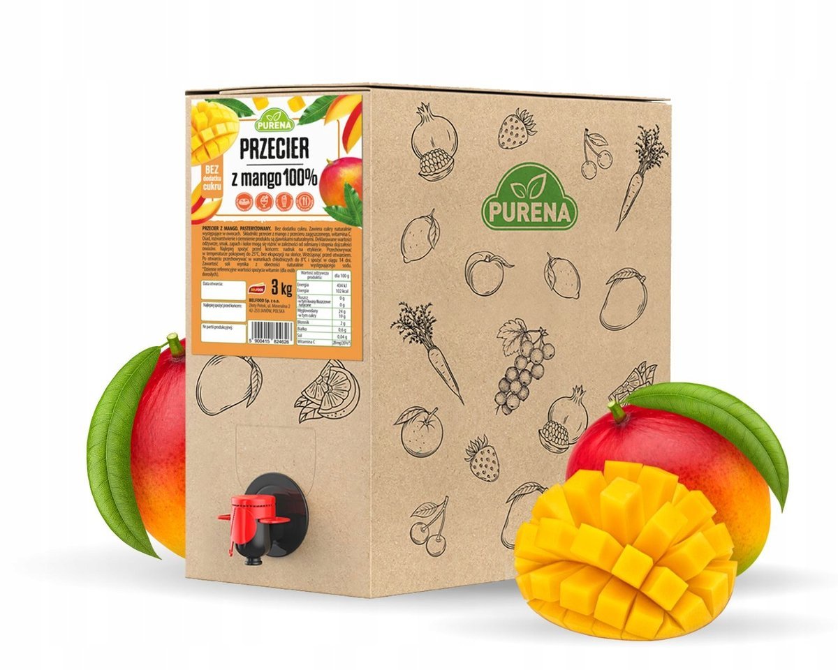 Puree pulpa przecier z mango 100% bez cukru PURENA box 3 kg