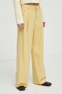 Spodnie damskie - Gestuz spodnie PaulaGZ damskie kolor żółty szerokie high waist - grafika 1