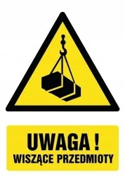 Naklejka Uwaga! Wiszące przedmioty 15x21cm - Akcesoria BHP - miniaturka - grafika 1