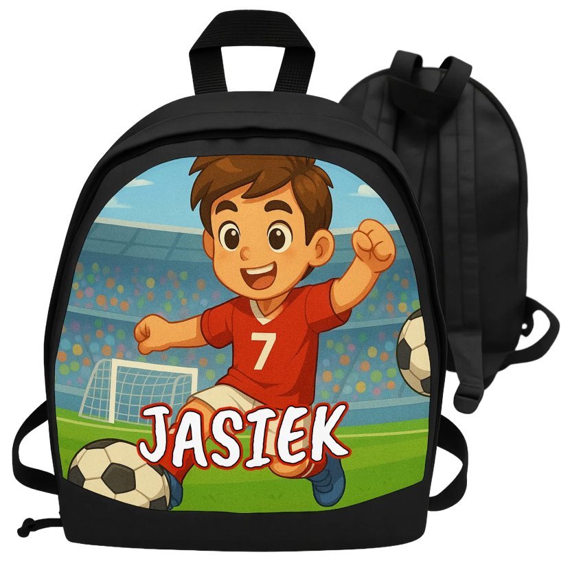 Plecak dziecięcy piłkarz z imieniem futbol, personalizowany nadruk