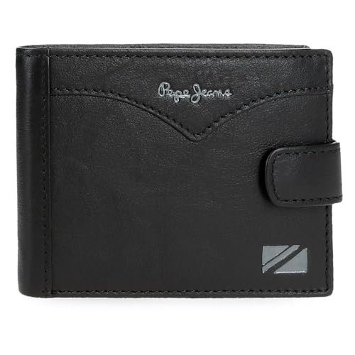Pepe Jeans Kurtka Poziomy Portfel Z Zamknięciem Click Czarny 11x8,5x1 cm Skóra by Joumma Bags, Czarny (Black), Talla única, Portfel poziomy z zapięciem na klik
