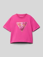 Koszulki dla dziewczynek - T-shirt z prążkowanym okrągłym dekoltem - miniaturka - grafika 1