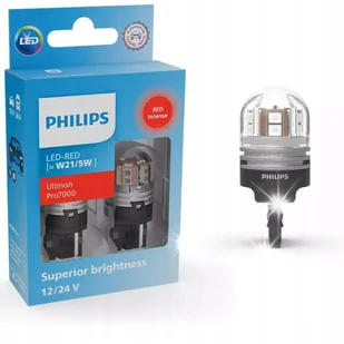 Żarówki Philips LED Ultinon Pro7000 W21/5W RED RU70 12/24V - Żarówki samochodowe - miniaturka - grafika 1
