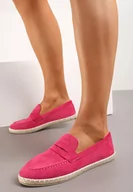 Mokasyny damskie - Fuksjowe Mokasyny z Imitacji Zamszu z Plecionką Wokół Podeszwy Lieanna - miniaturka - grafika 1