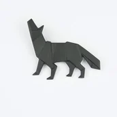 Broszki - Broszka Porcelanowa Origami Wilk Czarna - miniaturka - grafika 1