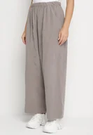 Spodnie damskie - Szare Szerokie Spodnie z Bawełny z Wysokim Stanem Florili - miniaturka - grafika 1