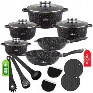 KOMPLET GARNKÓW NA INDUKCJĘ / GAZ ZESTAW GARKÓW MARMURKOWYCH 17 ELE ZILNER - Zestawy garnków i patelni KOMPLET GARNKÓW NA INDUKCJĘ / GAZ ZESTAW GARKÓW MARMURKOWYCH 17 ELE ZILNER - Zestawy garnków i patelni - miniaturka - grafika 1
