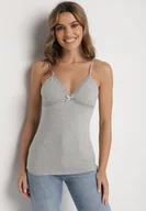 Bluzki damskie - Ciemnoszary Bawełniany Top na Ramiączkach z Regulacją Arivion - miniaturka - grafika 1