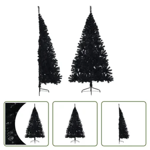 The Living Store Sztuczna pół choinka ze stojakiem Czarna 240 cm PVC - Choinki - miniaturka - grafika 1