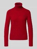 Swetry damskie - Sweter z dzianiny z wyhaftowanym logo - miniaturka - grafika 1