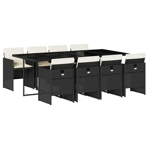 Zestaw mebli ogrodowych czarny rattan PE 220 x 106 x 73 cm, 8 krzeseł 50,5
