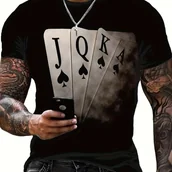 Inne - TEMU Męska koszulka w stylu vintage z grafiką 3D karty do gry - Wygodny poliester, okrągły dekolt, krótki rękaw, na co dzień - miniaturka - grafika 1