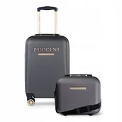 Walizki - PUCCINI Zestaw Komplet WALIZEK Podróżnych 2w1 Kabinowa + Kuferek ABS Szare - miniaturka - grafika 1