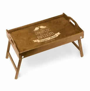 Stolik drewniany śniadaniowy brązowy z grawerem dla pary na ślub ro - Ławy i stoliki kawowe - miniaturka - grafika 1