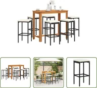 Meble ogrodowe - The Living Store 7-częściowy ogrodowy zestaw barowy z czarnego litego drewna akacjowego i polirattanu - miniaturka - grafika 1