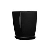 Donice - Doniczka ceramiczna z podstawką kwadrat pękaty 33 x 24 cm czarny połysk symbol 38 - miniaturka - grafika 1